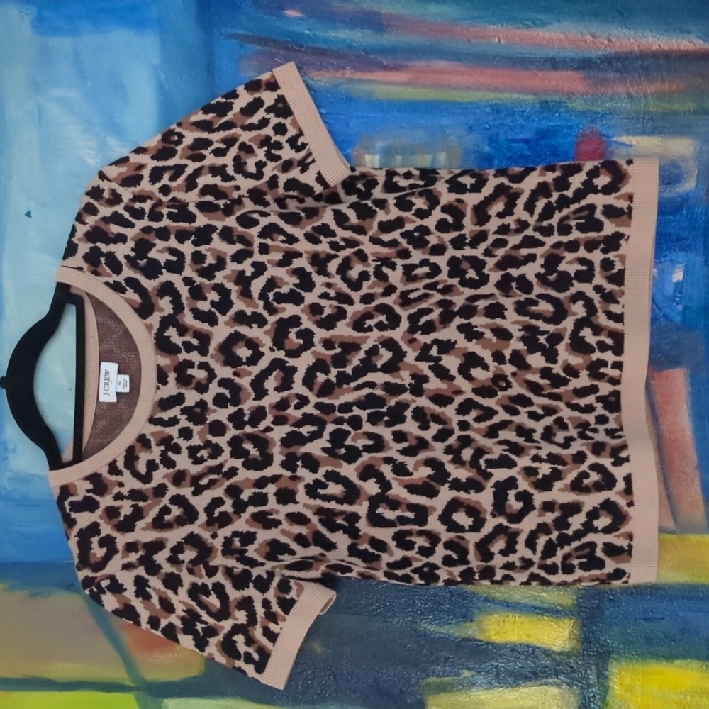 J. CREW Leopard Print Short Sleeve Knit Sweater